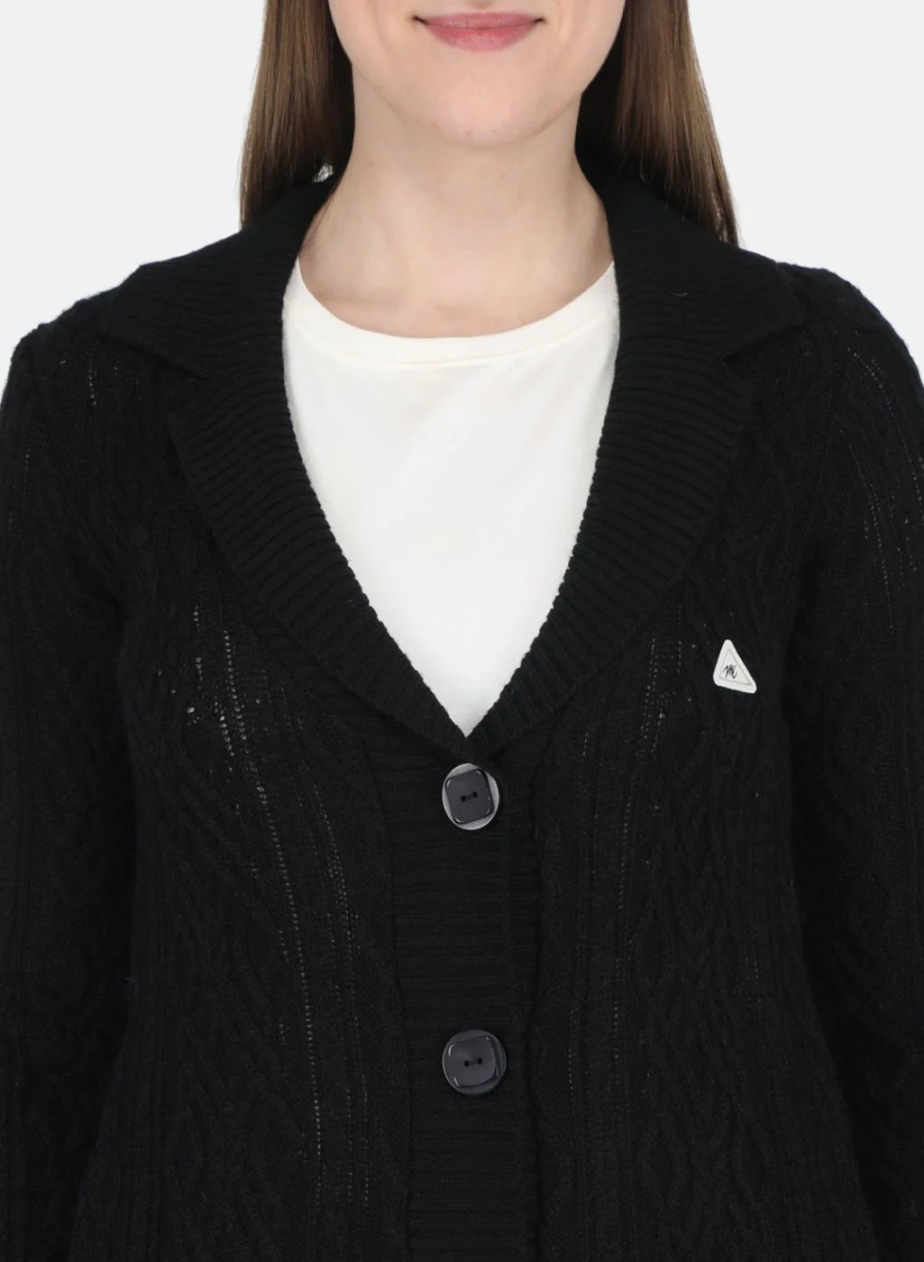 Women Black Self design Cardigan - Image 5