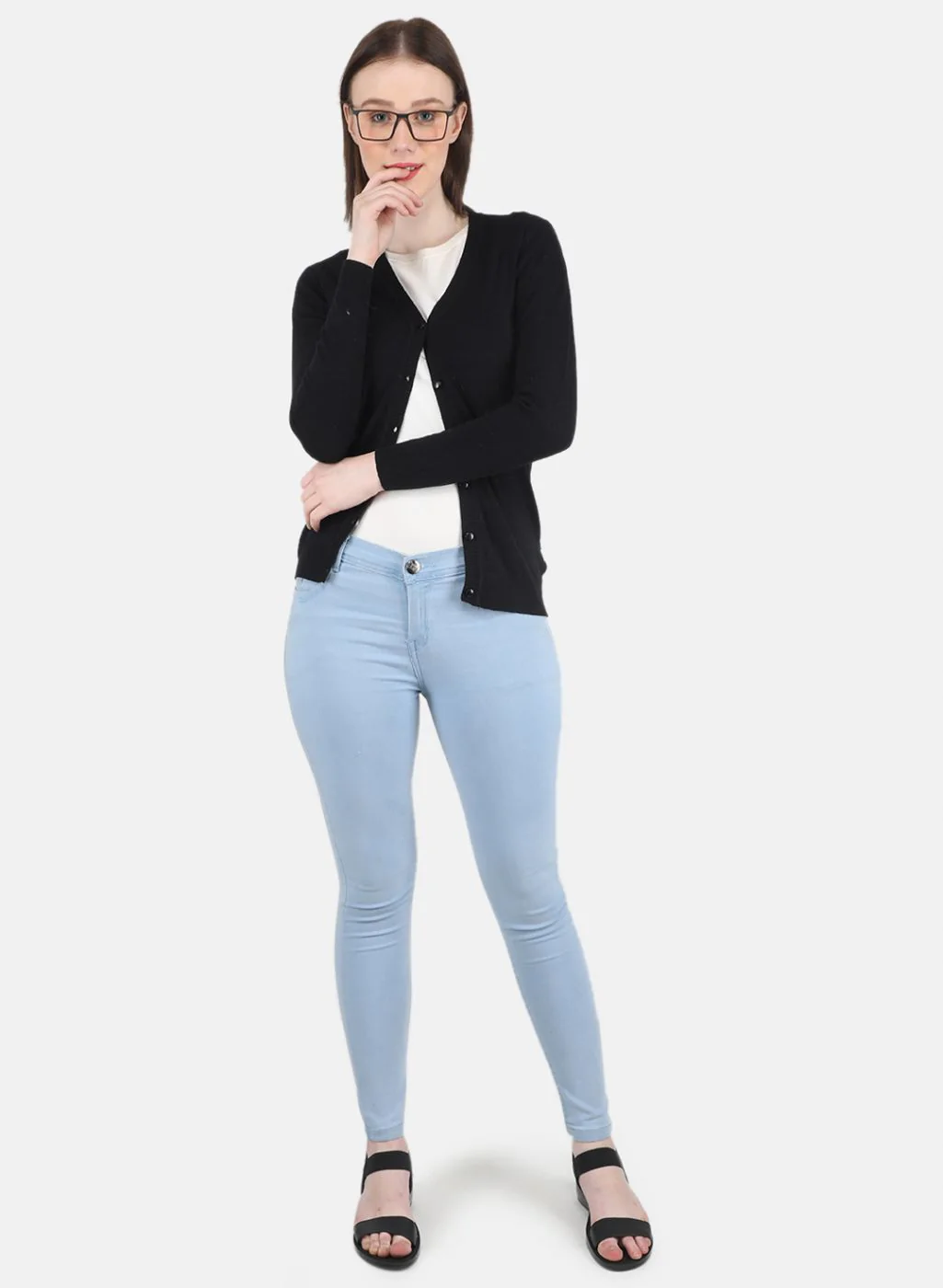 Women Black Self Design Cardigan - Image 4