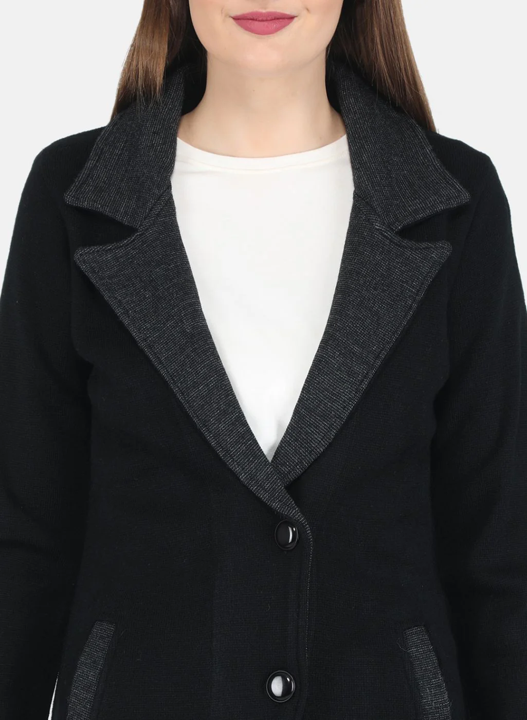 Women Black Self design Coat - Image 5