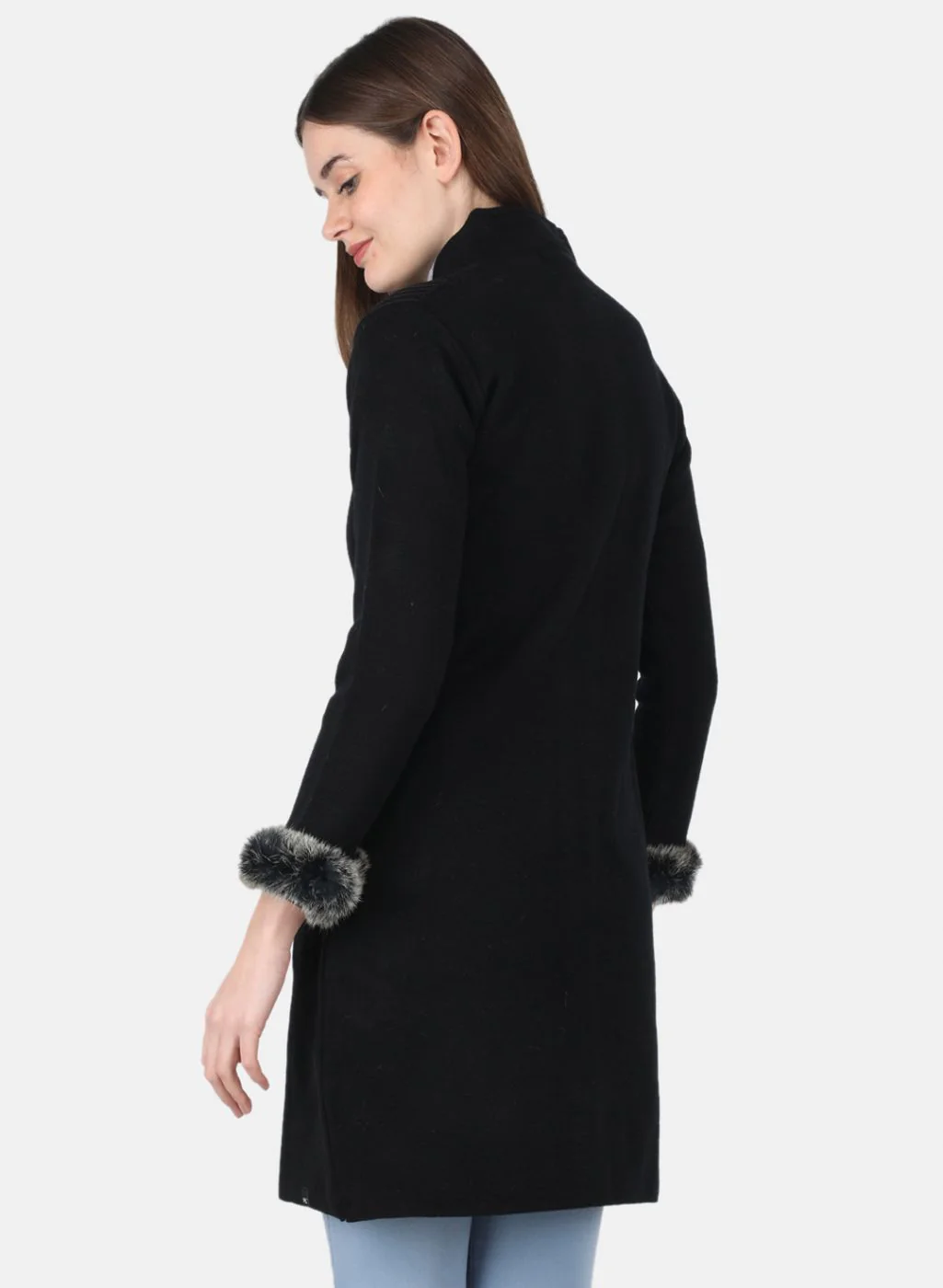 Women Black Self Design Coat - Image 3