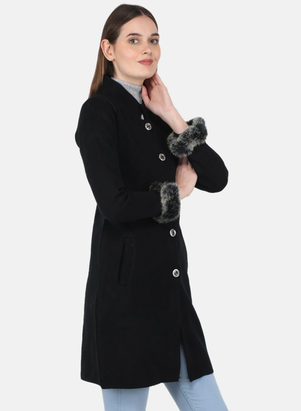 Women Black Self Design Coat - Image 6