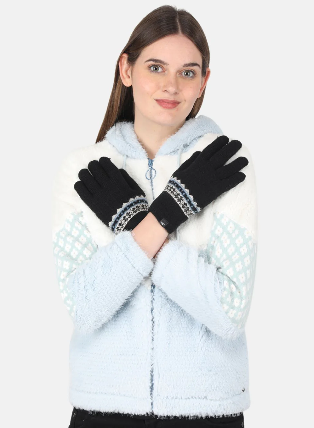 Women Black Self Design Gloves - Image 2
