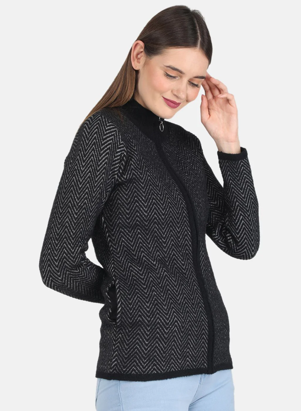 Women Black Self design Pullover - Image 6