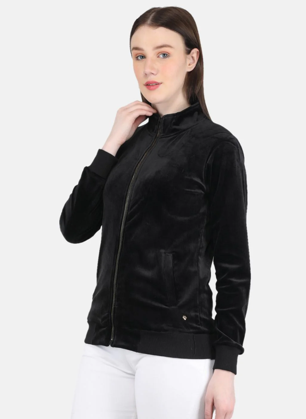 Women Black Self Design Sweatshirt - Image 2