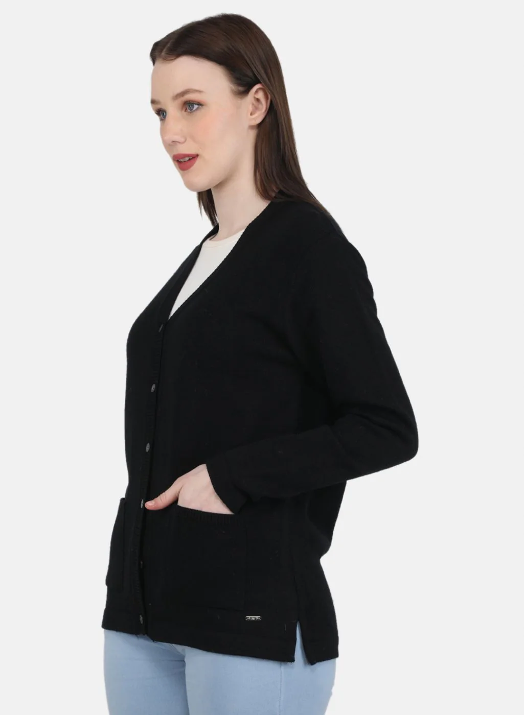 Women Black Solid Cardigan - Image 2