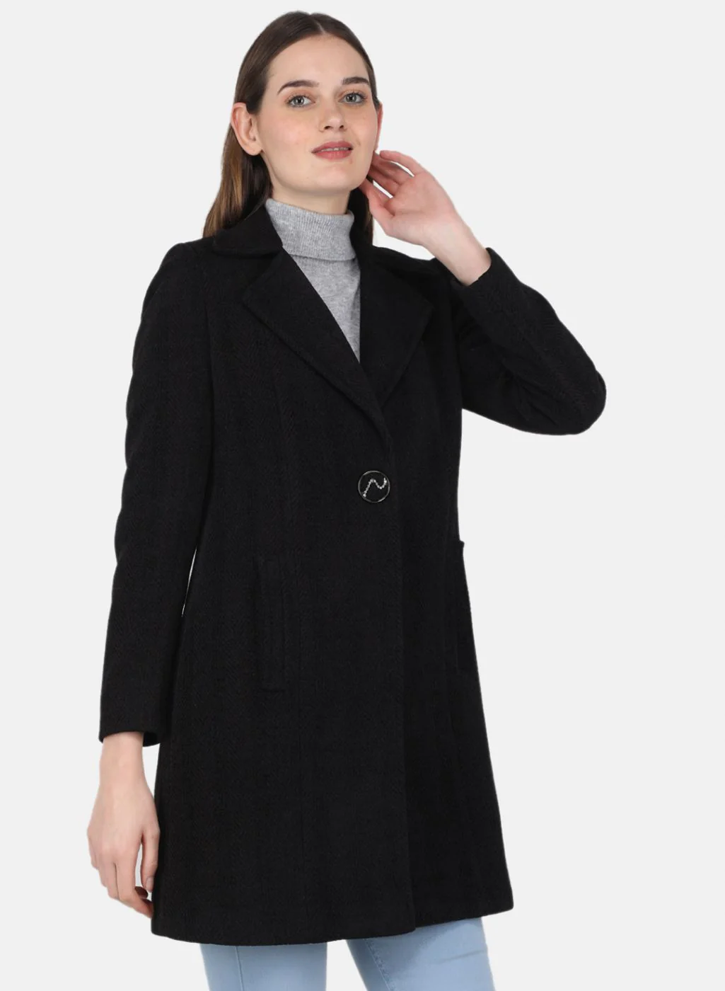 Women Black Solid Coat - Image 6