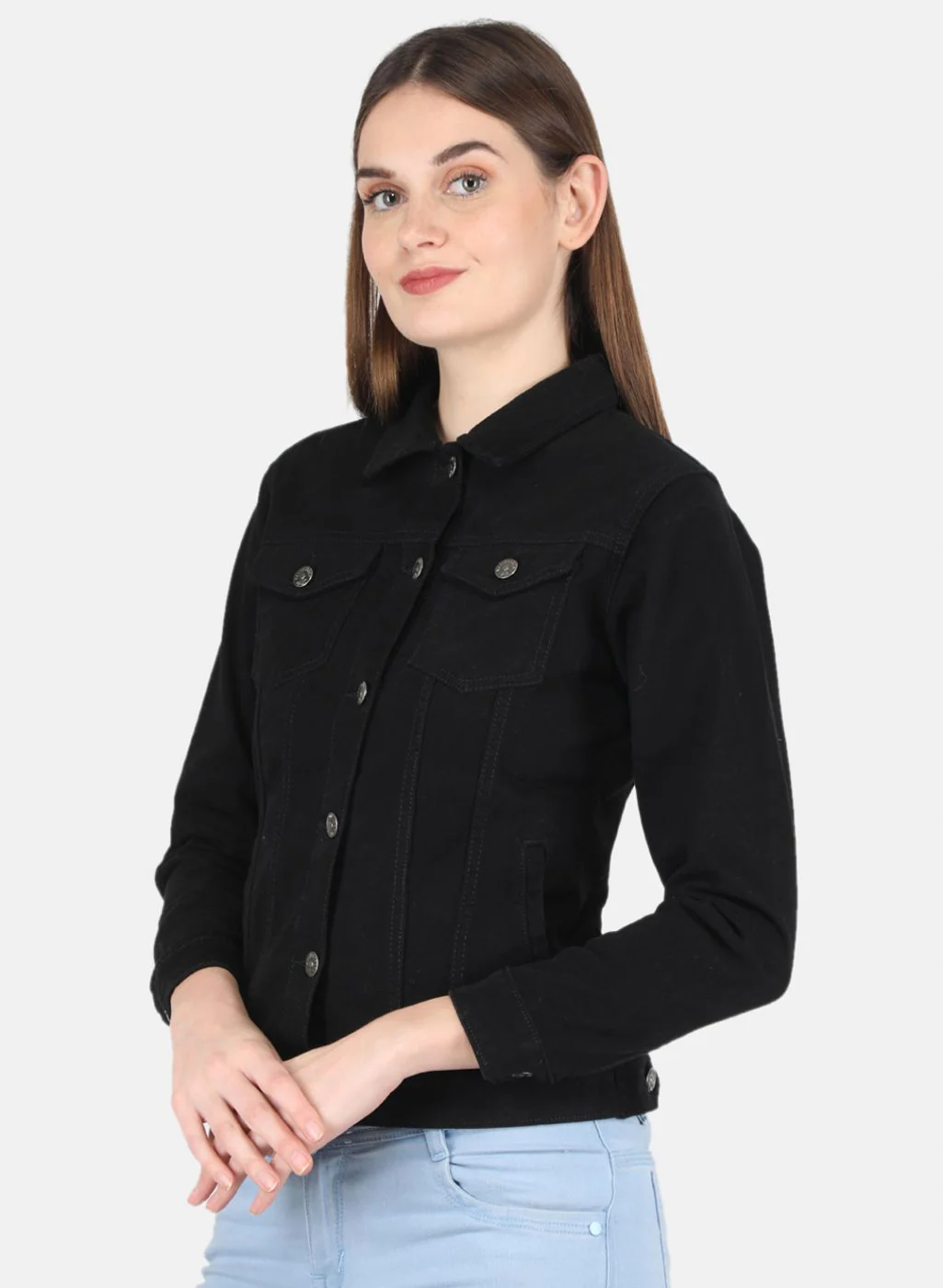 Women Black Solid Jacket - Image 2