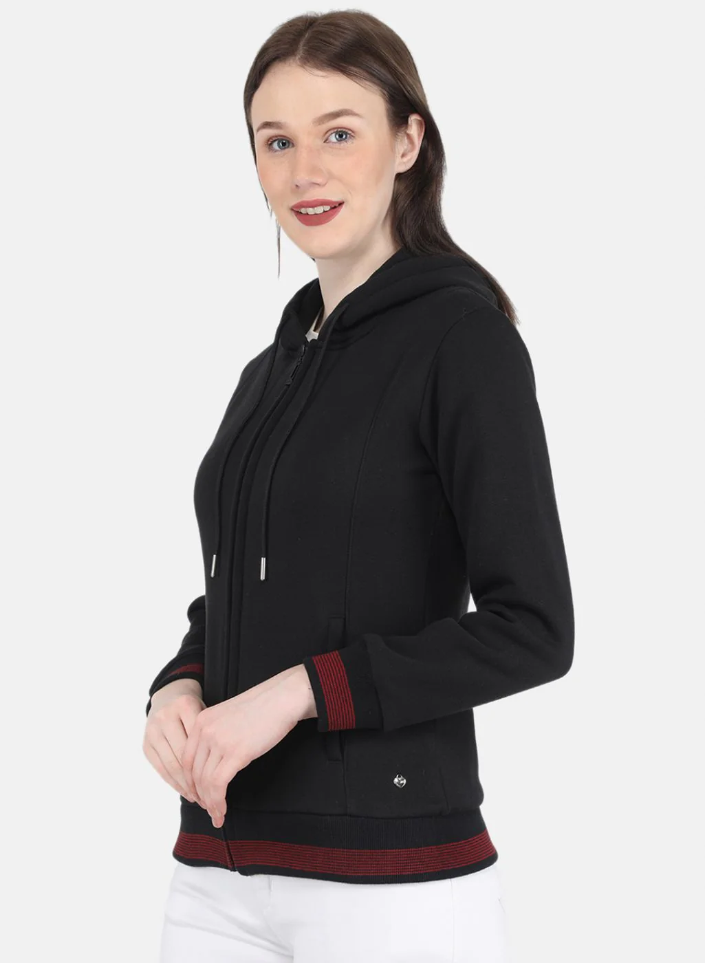 Women Black Solid Sweatshirt - Image 2