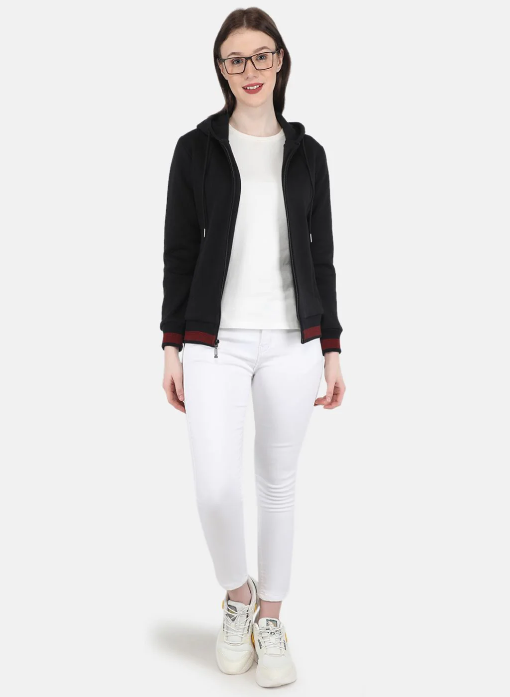 Women Black Solid Sweatshirt - Image 4