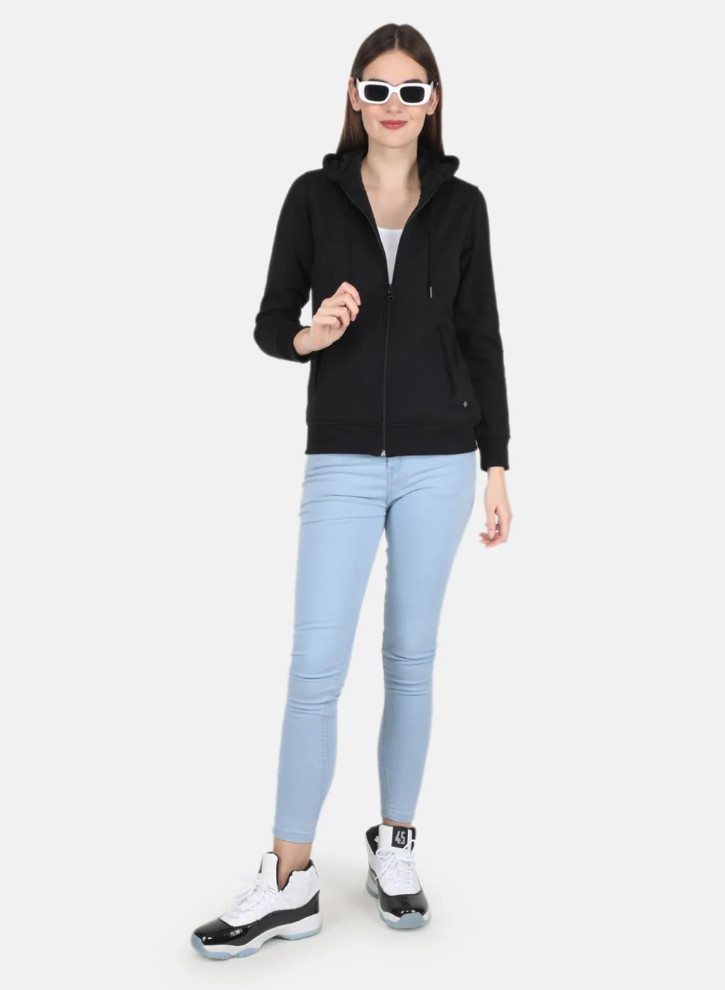 Women Black Solid Sweatshirt - Image 4