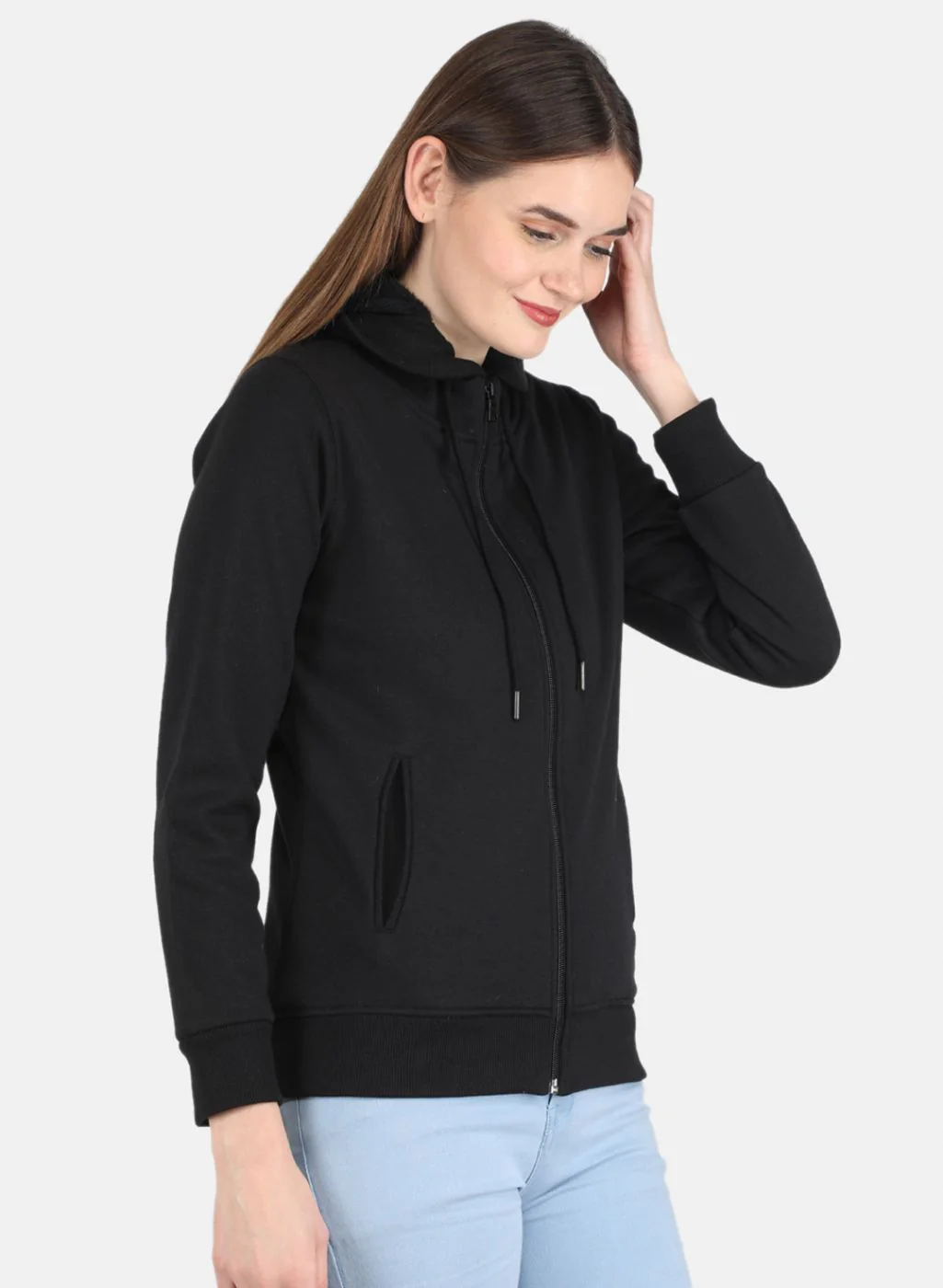 Women Black Solid Sweatshirt - Image 6