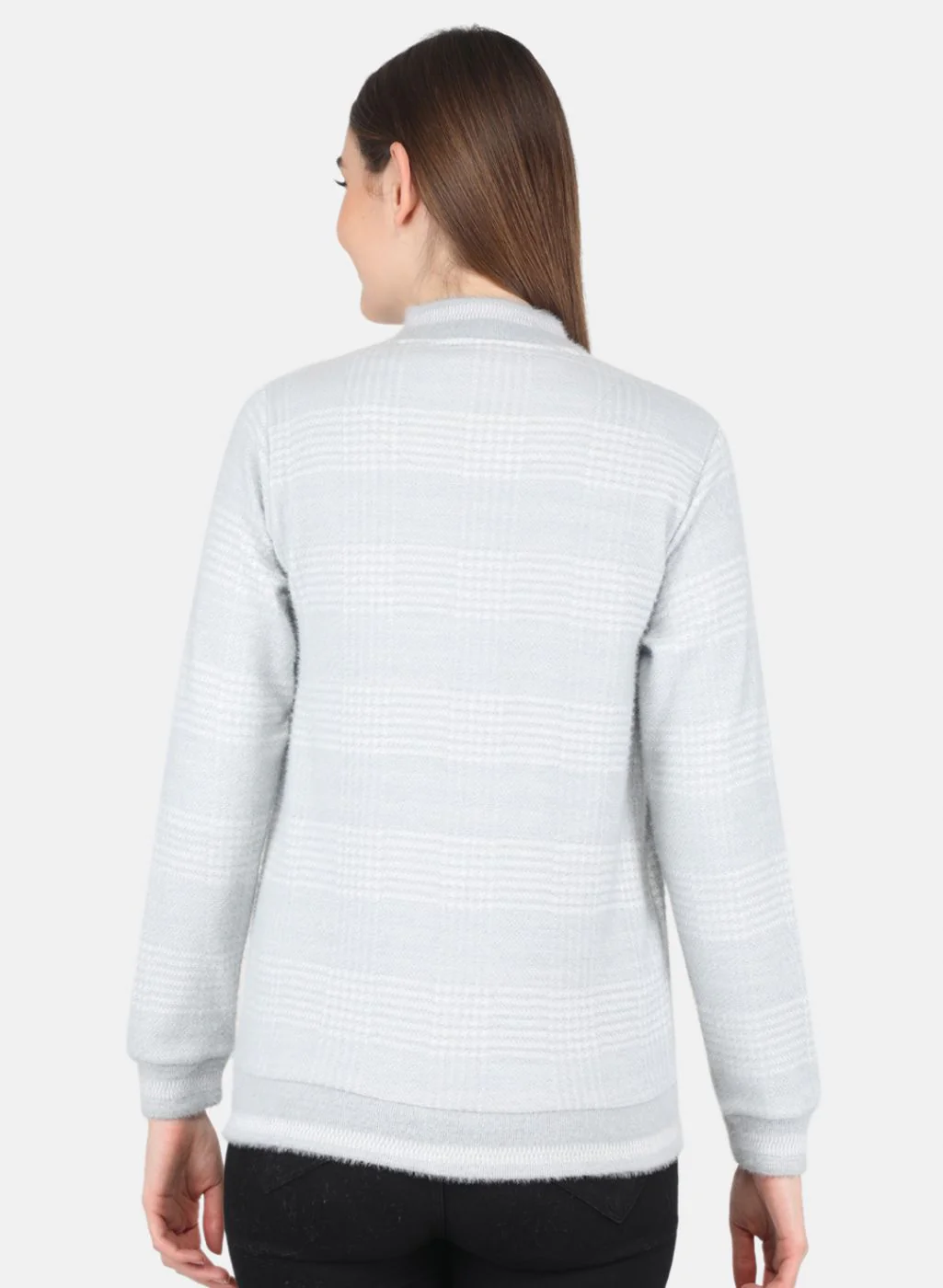 Women Blue Check Sweatshirt - Image 3
