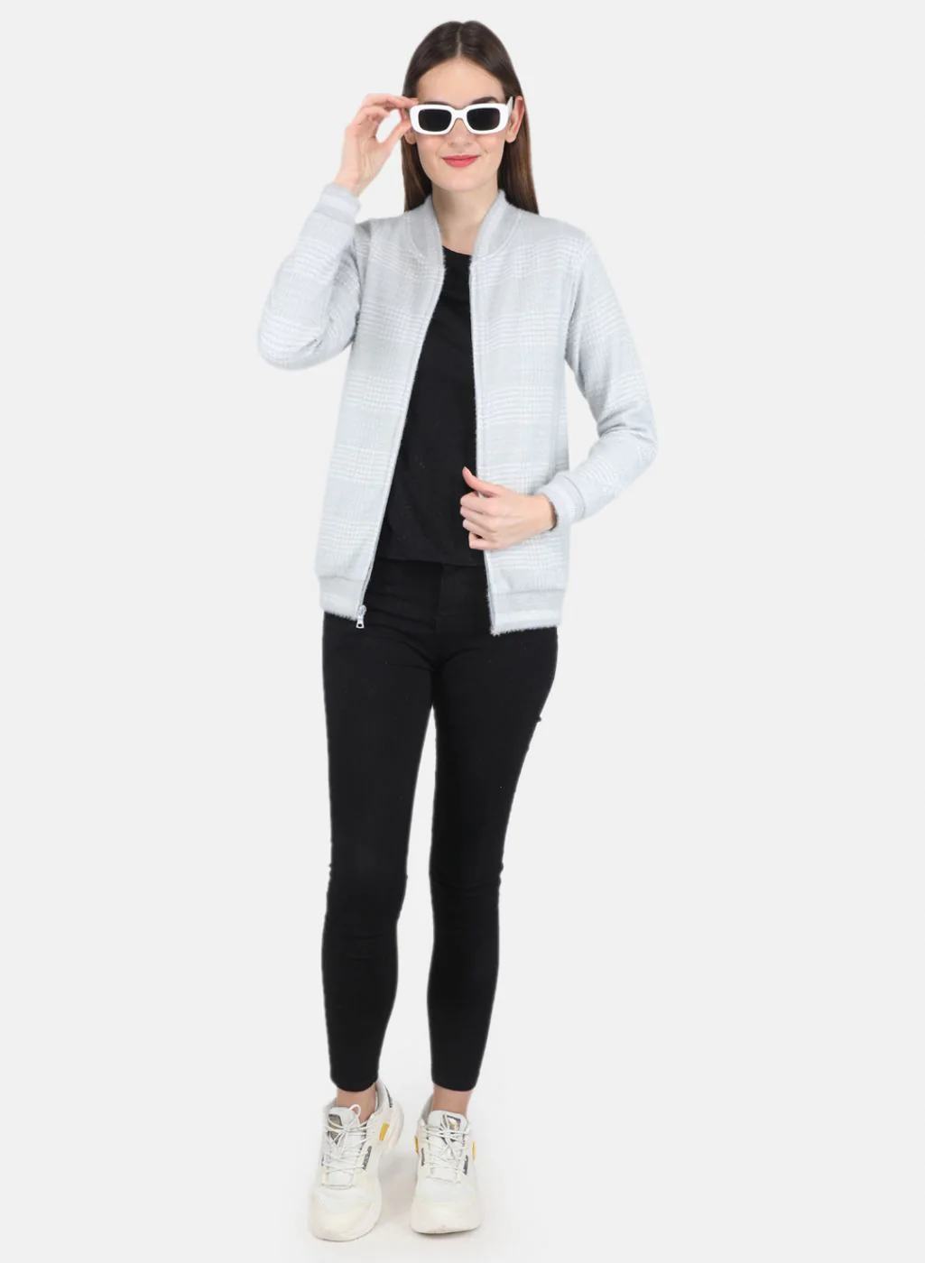 Women Blue Check Sweatshirt - Image 4