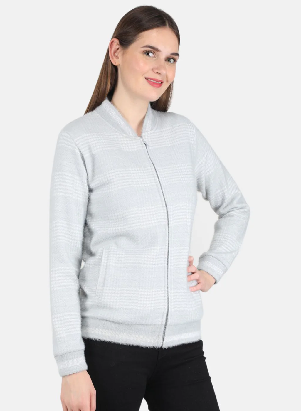 Women Blue Check Sweatshirt - Image 6