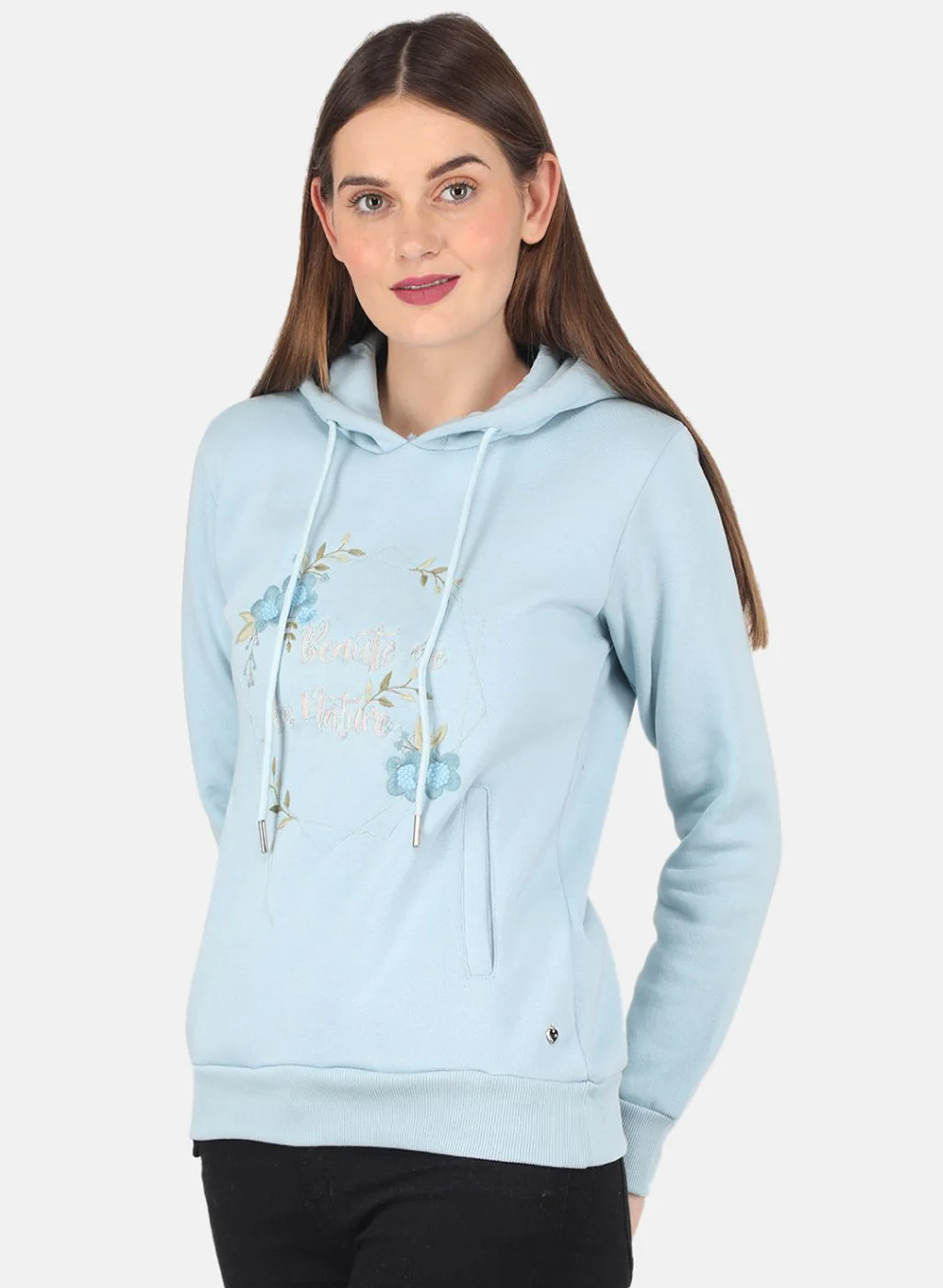 Women Blue Embroidered Sweatshirt - Image 2