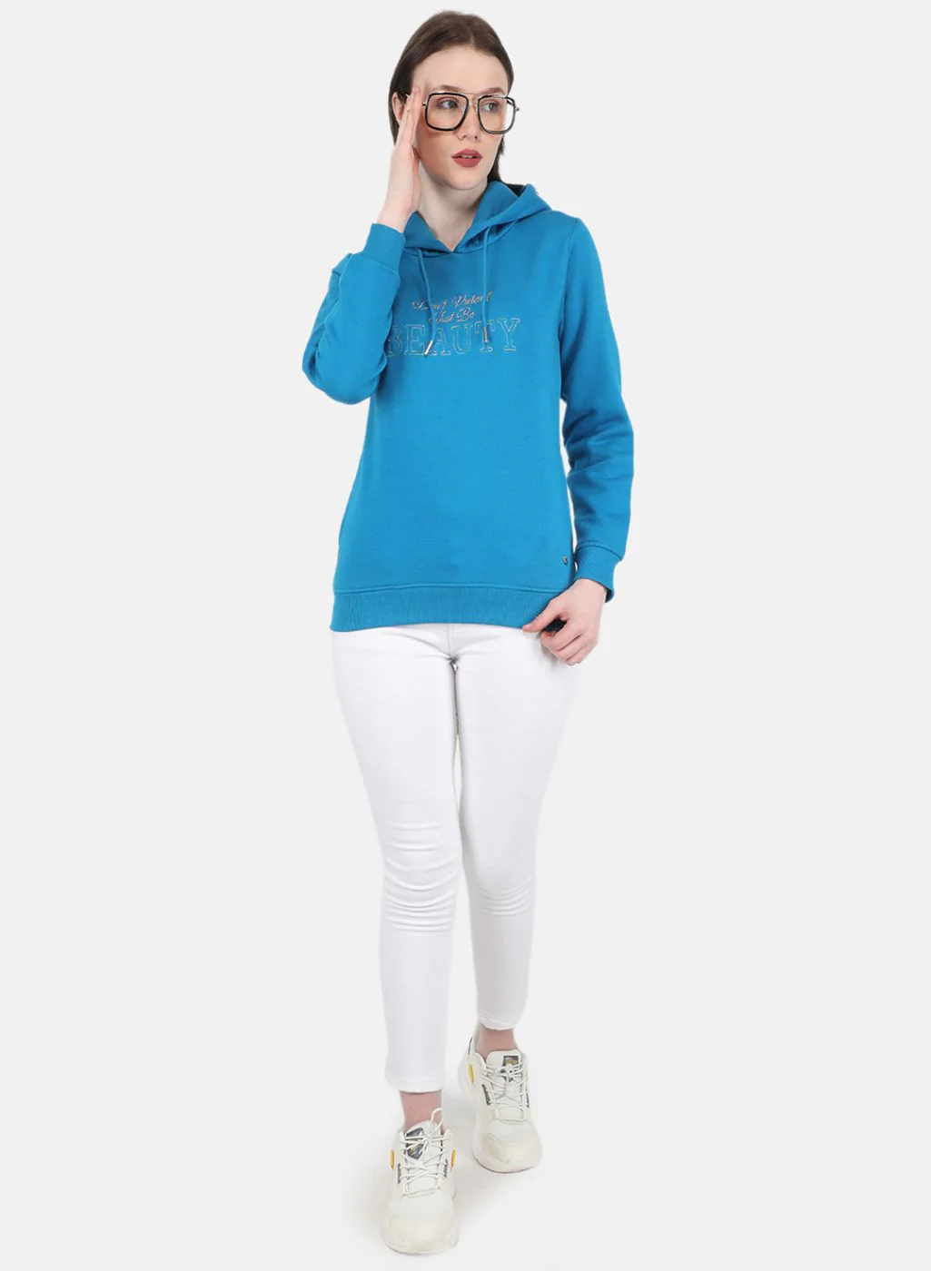 Women Blue Embroidered Sweatshirt - Image 4