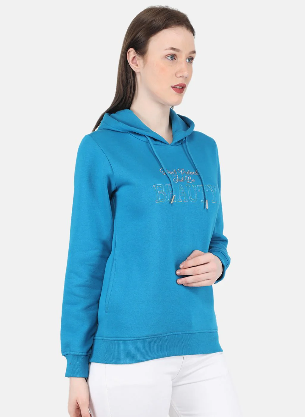 Women Blue Embroidered Sweatshirt - Image 6