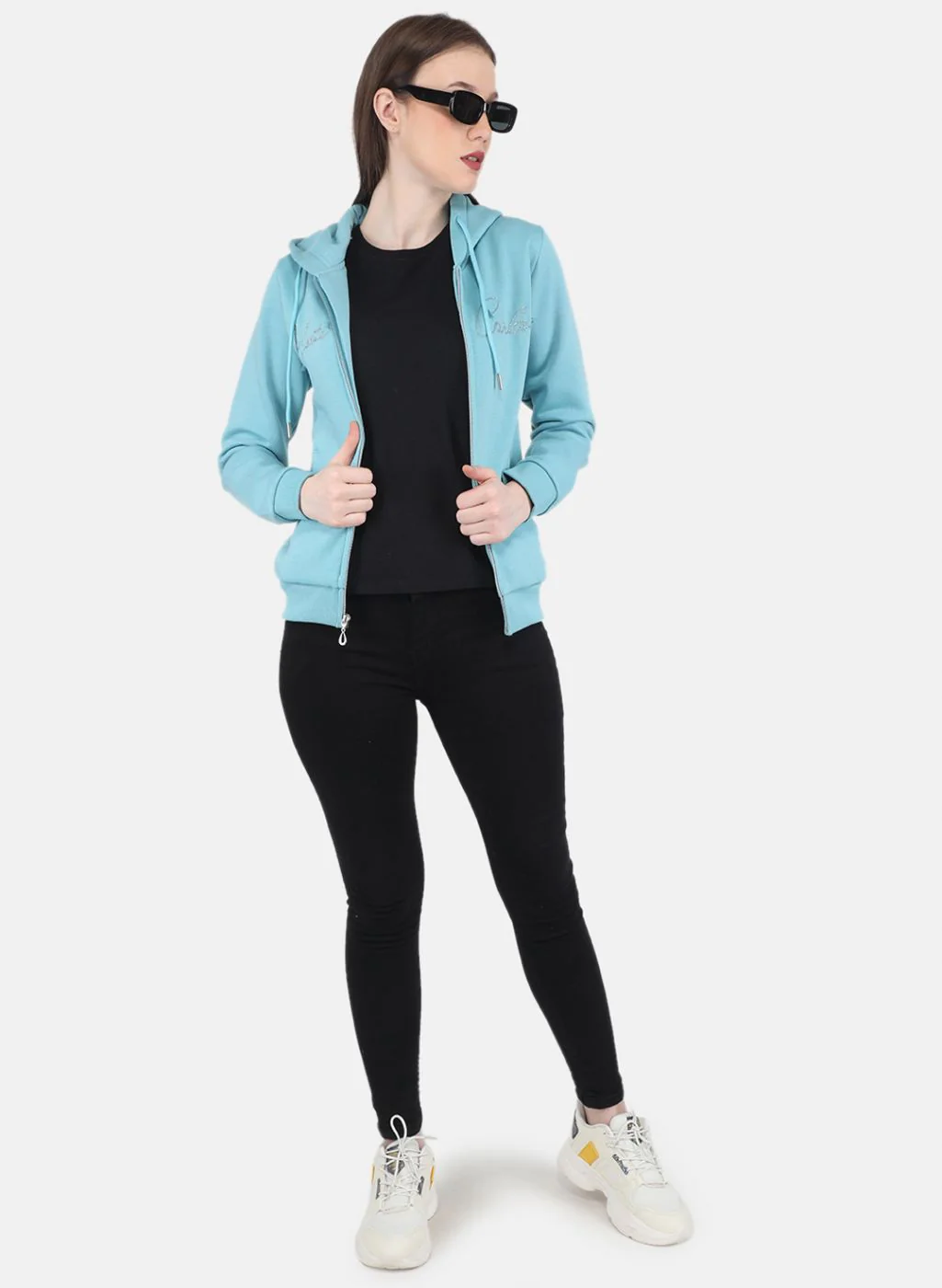 Women Blue Embroidered Sweatshirt - Image 4