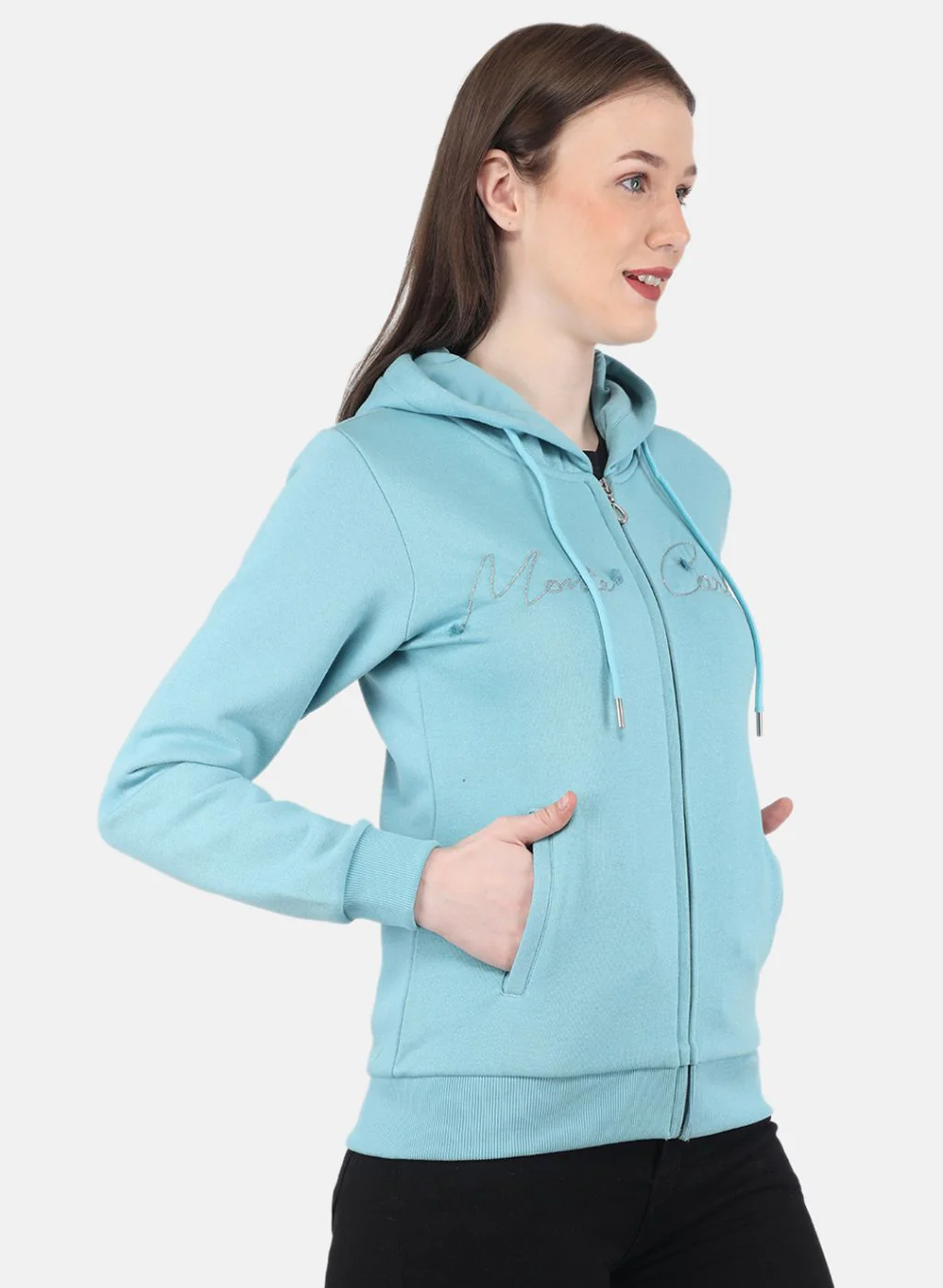 Women Blue Embroidered Sweatshirt - Image 6