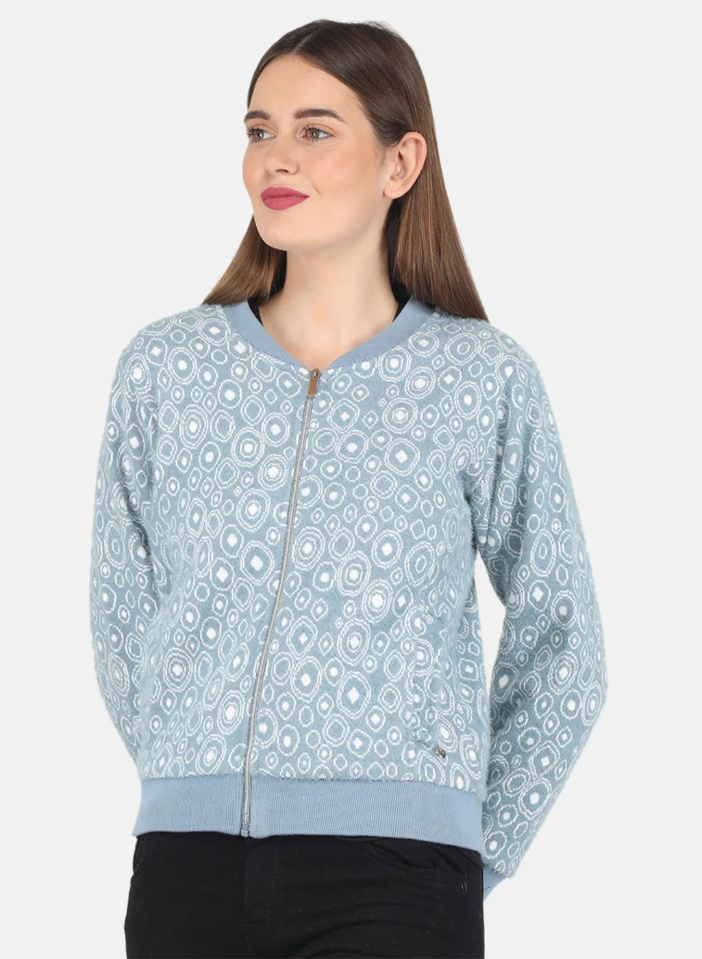 Women Blue Jaquard Sweatshirt - Image 2