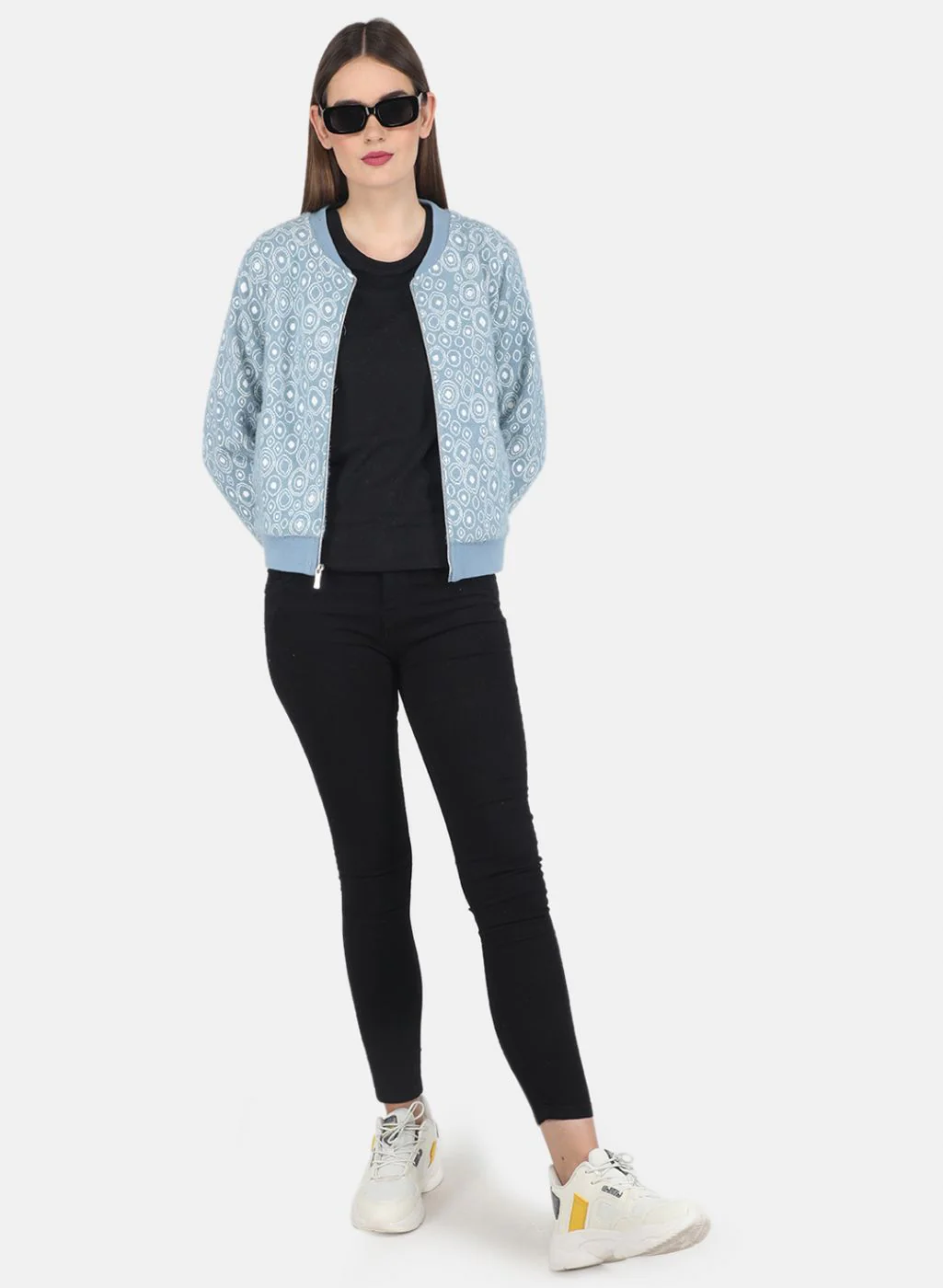 Women Blue Jaquard Sweatshirt - Image 4