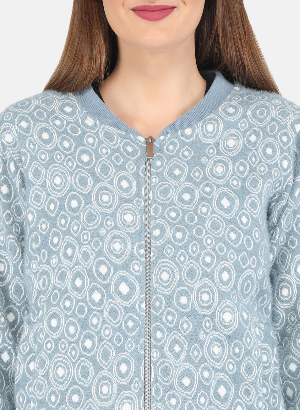 Women Blue Jaquard Sweatshirt - Image 5