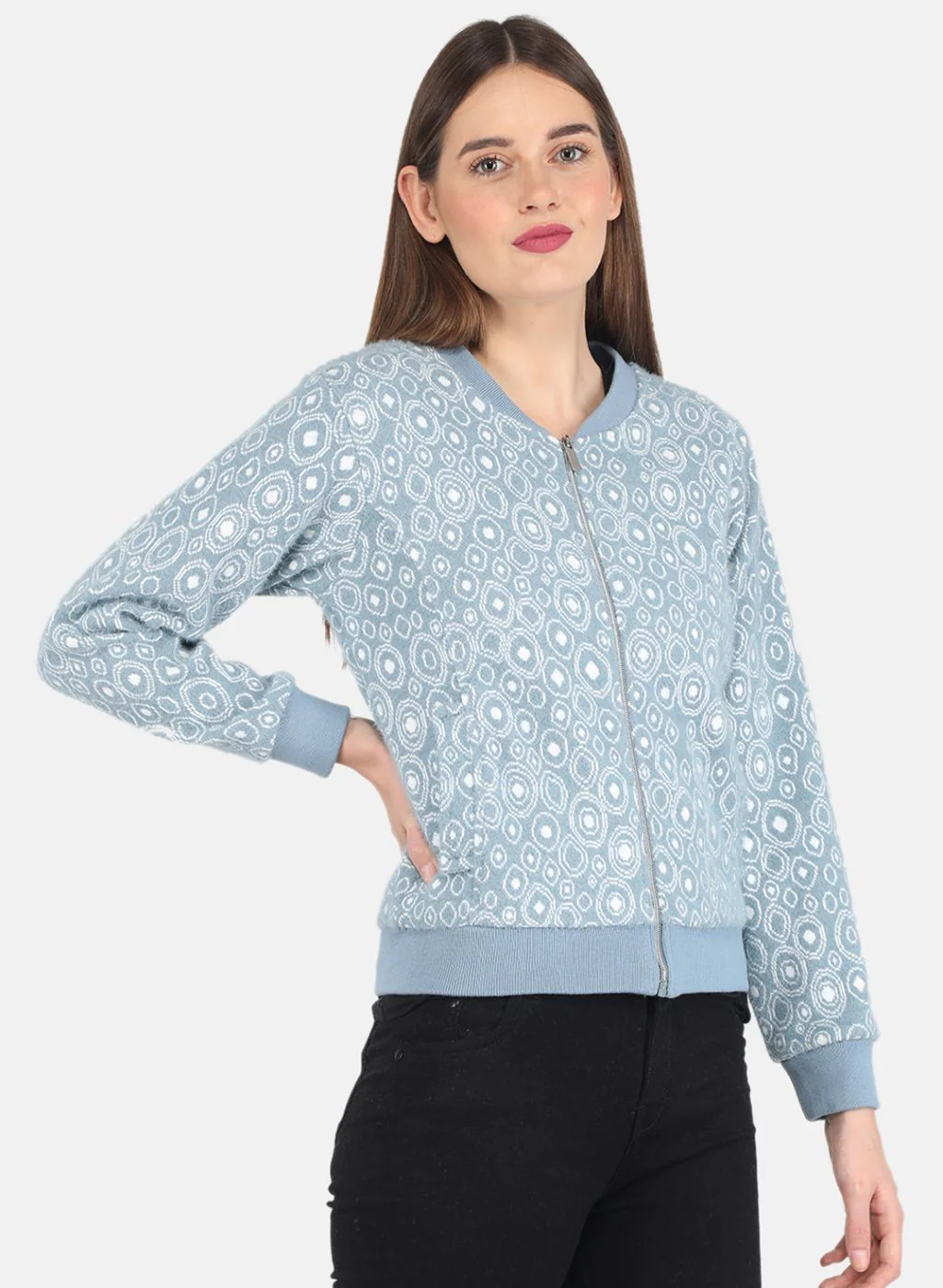 Women Blue Jaquard Sweatshirt - Image 6