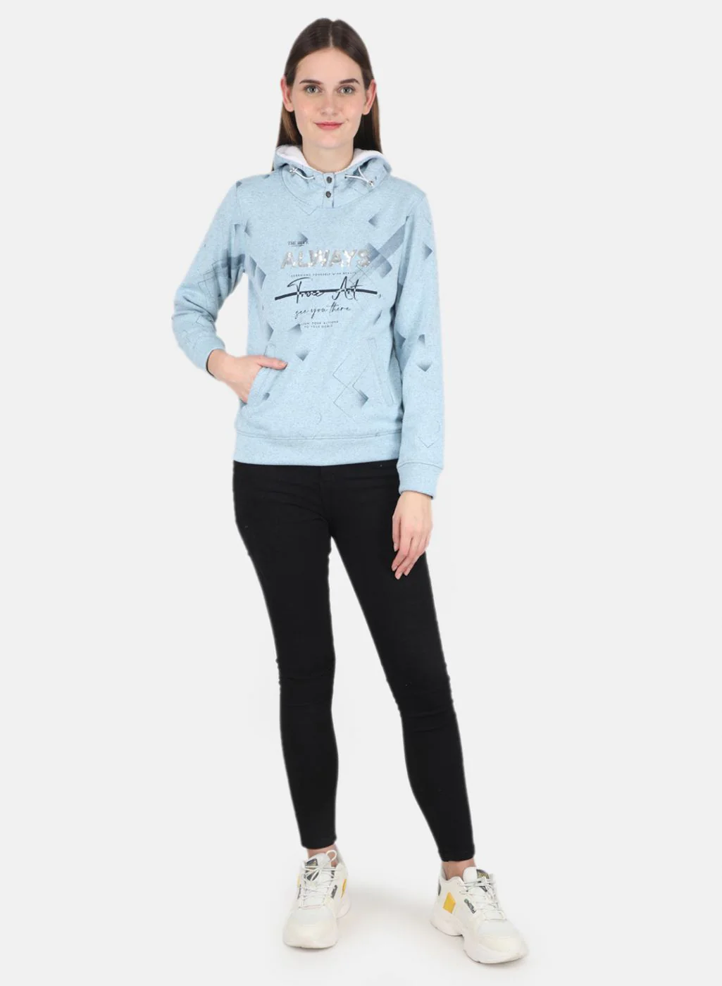 Women Blue Printed Sweatshirt - Image 4