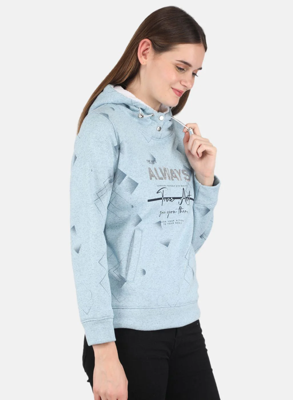 Women Blue Printed Sweatshirt - Image 6