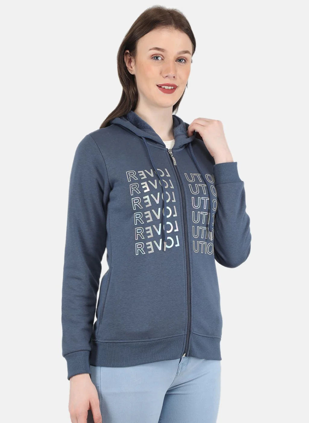 Women Blue Printed Sweatshirt - Image 6