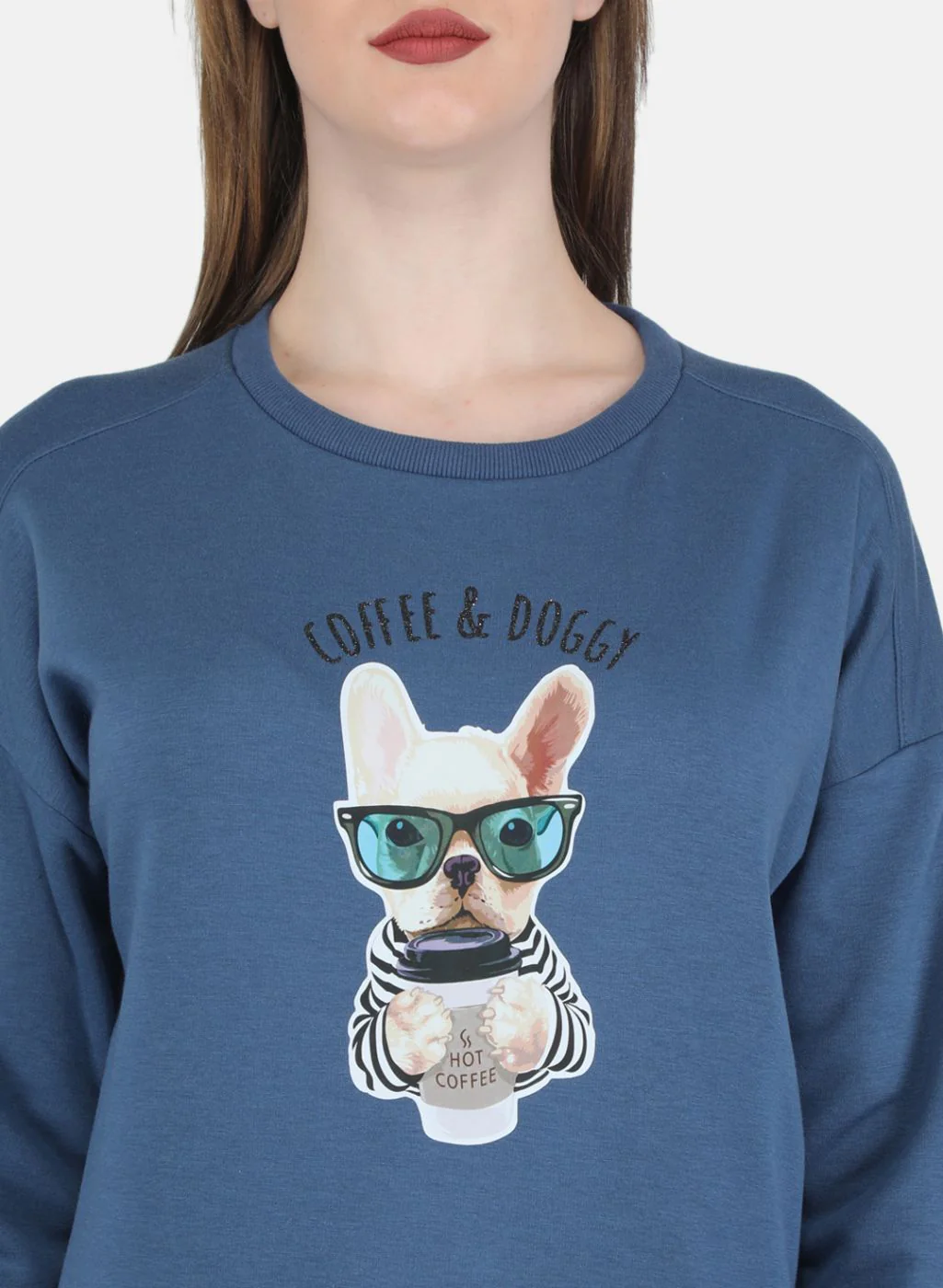 Women Blue Printed Sweatshirt - Image 5