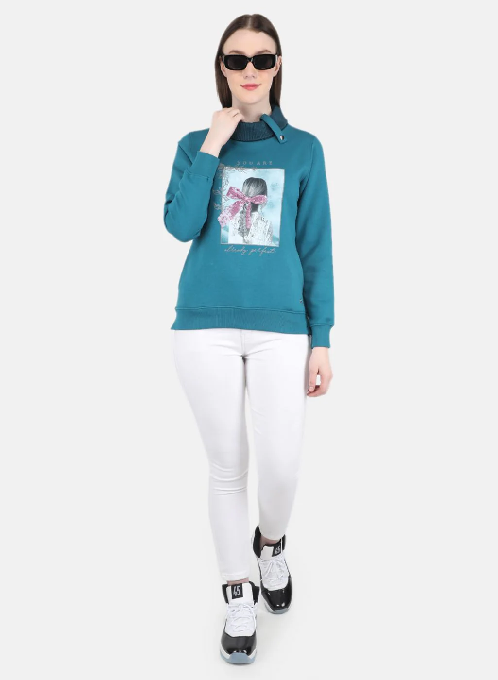 Women Blue Printed Sweatshirt - Image 4