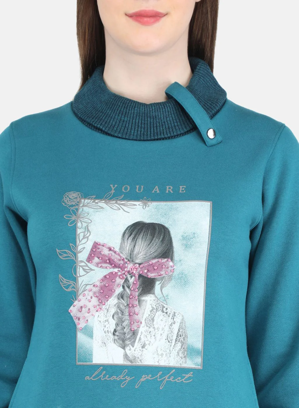 Women Blue Printed Sweatshirt - Image 5