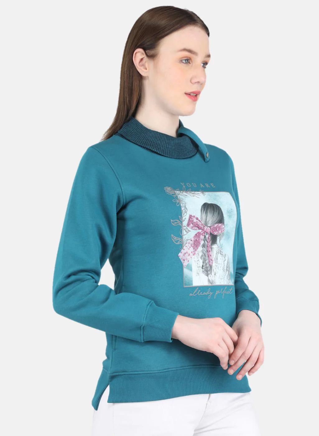 Women Blue Printed Sweatshirt - Image 6
