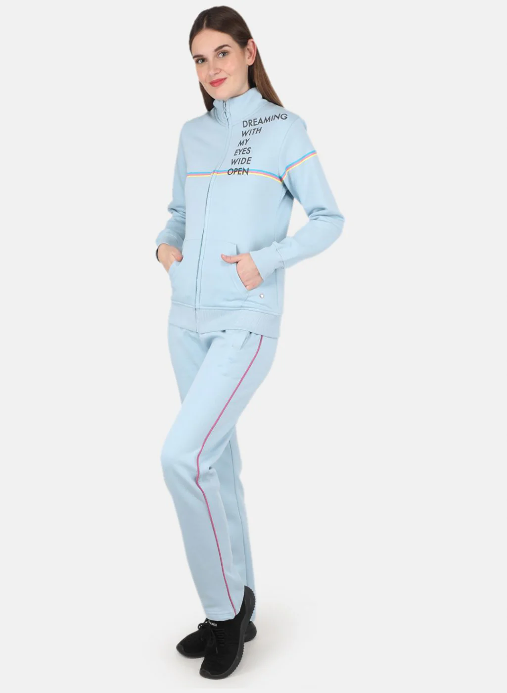 Women Blue Printed Tracksuit - Image 2