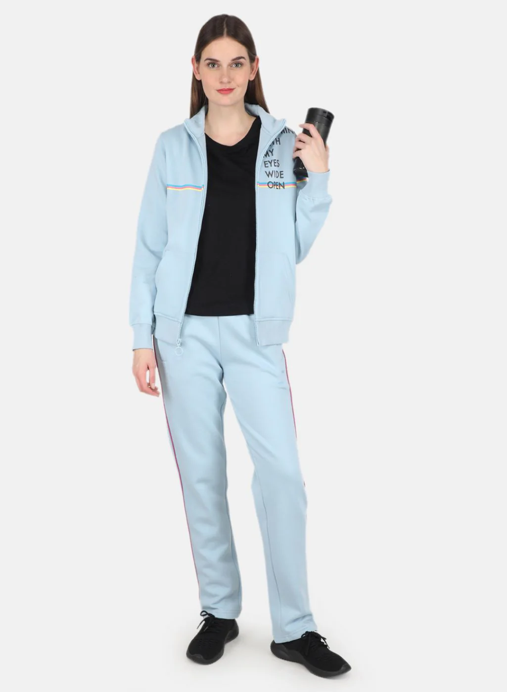 Women Blue Printed Tracksuit - Image 4