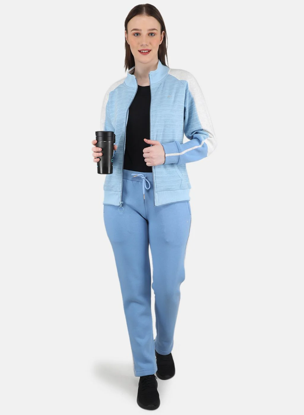 Women Blue Printed Tracksuit - Image 4