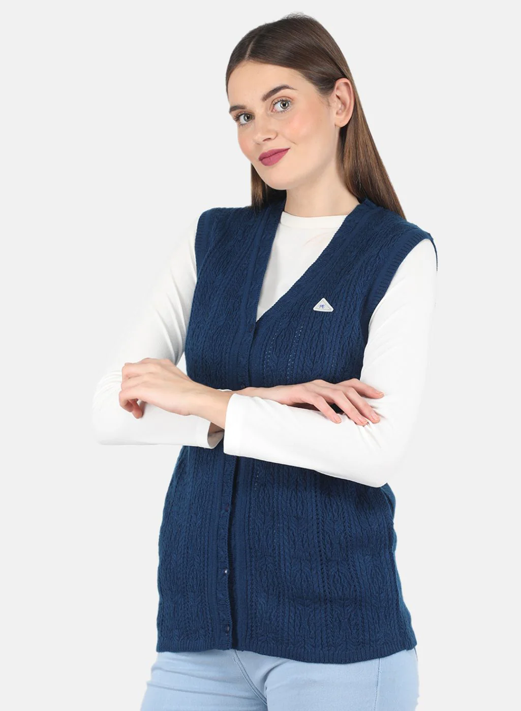 Women Blue Self design Cardigan - Image 2