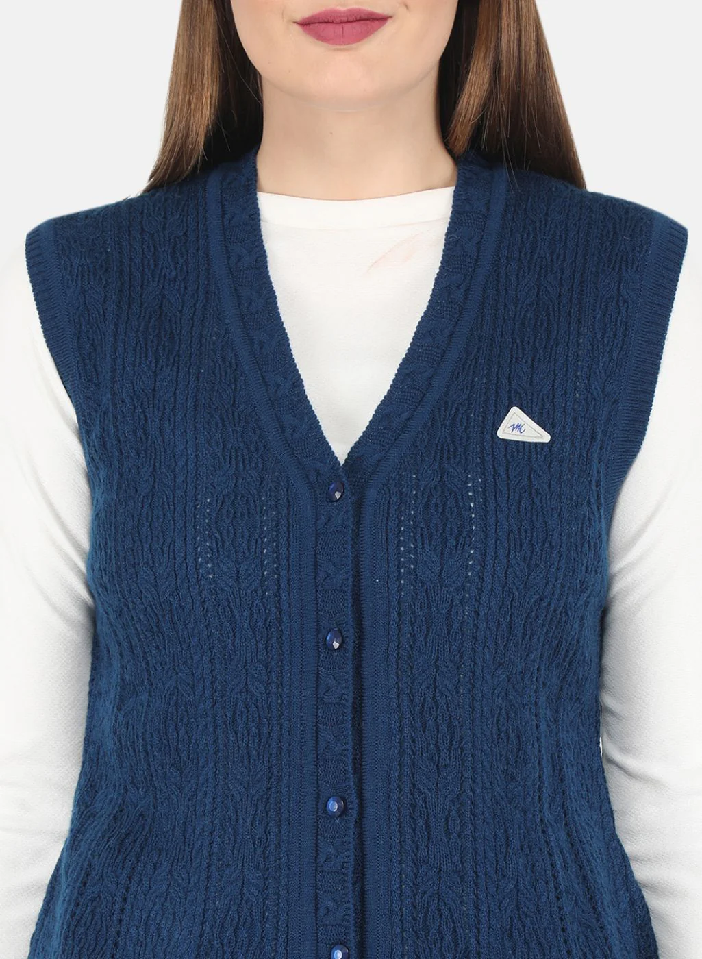 Women Blue Self design Cardigan - Image 5