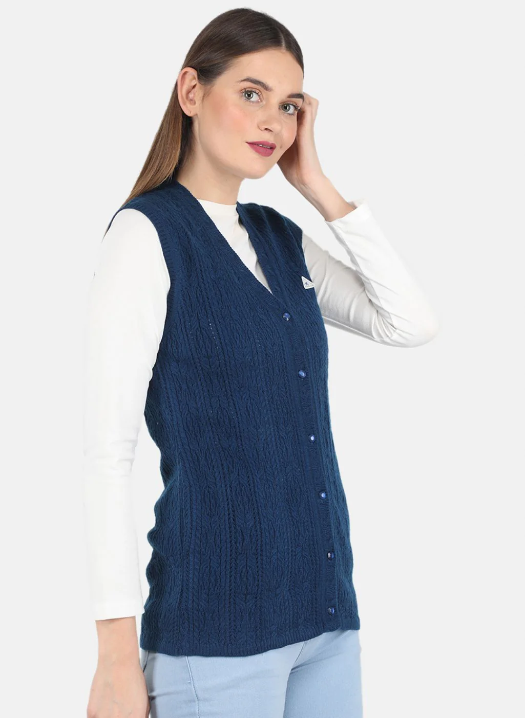 Women Blue Self design Cardigan - Image 6