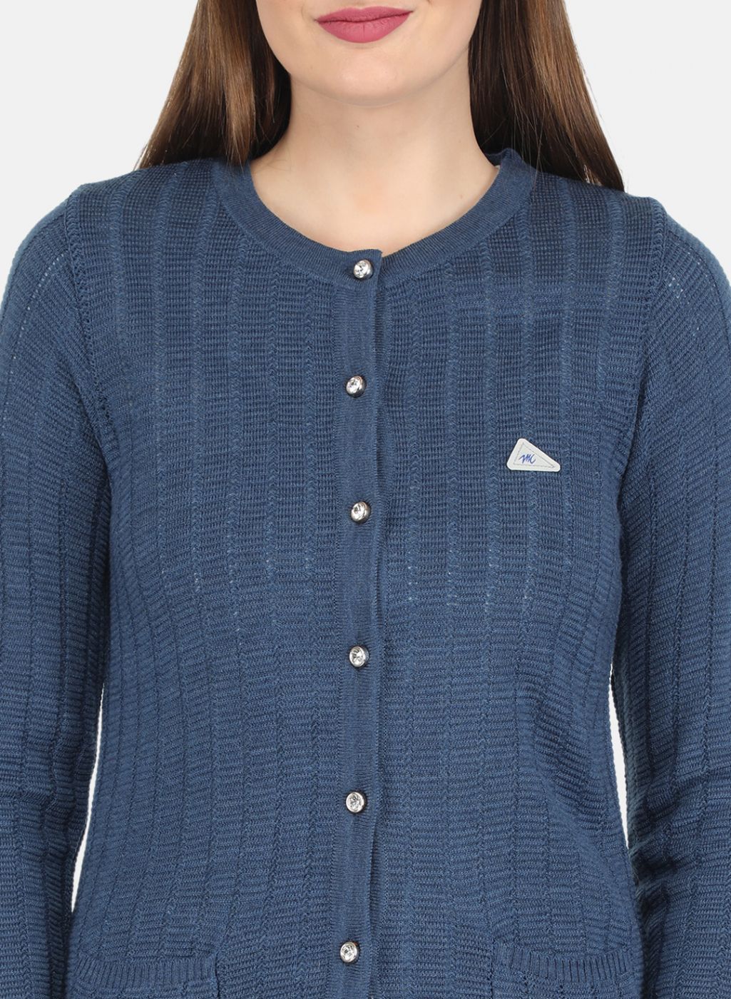 Women Blue Self design Cardigan - Image 5