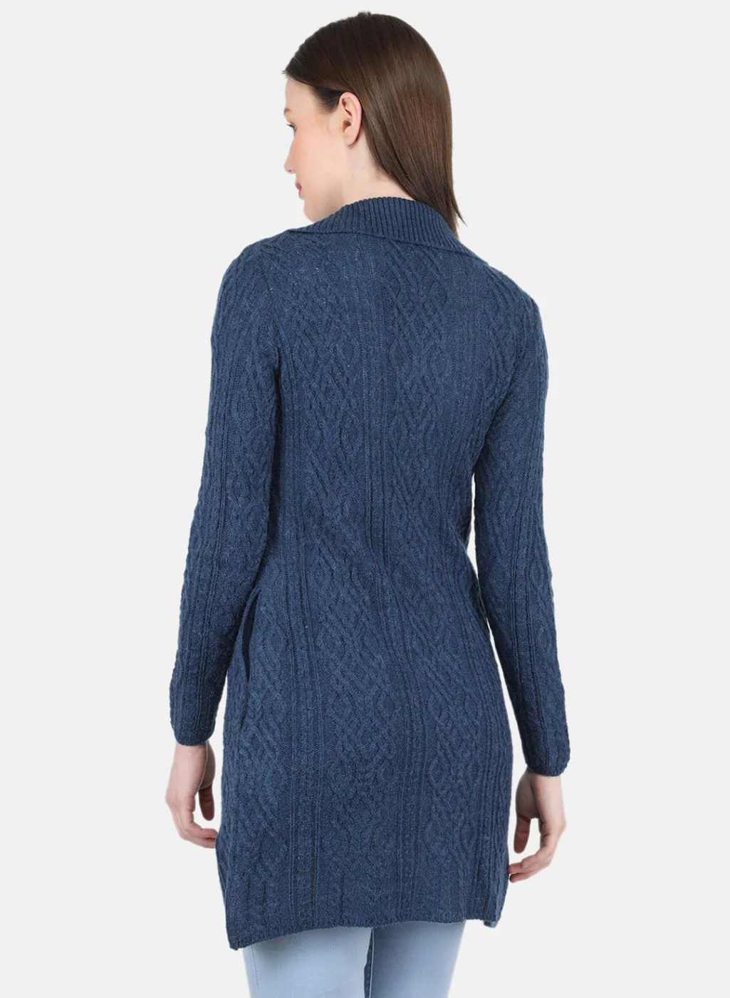Women Blue Self Design Cardigan - Image 3