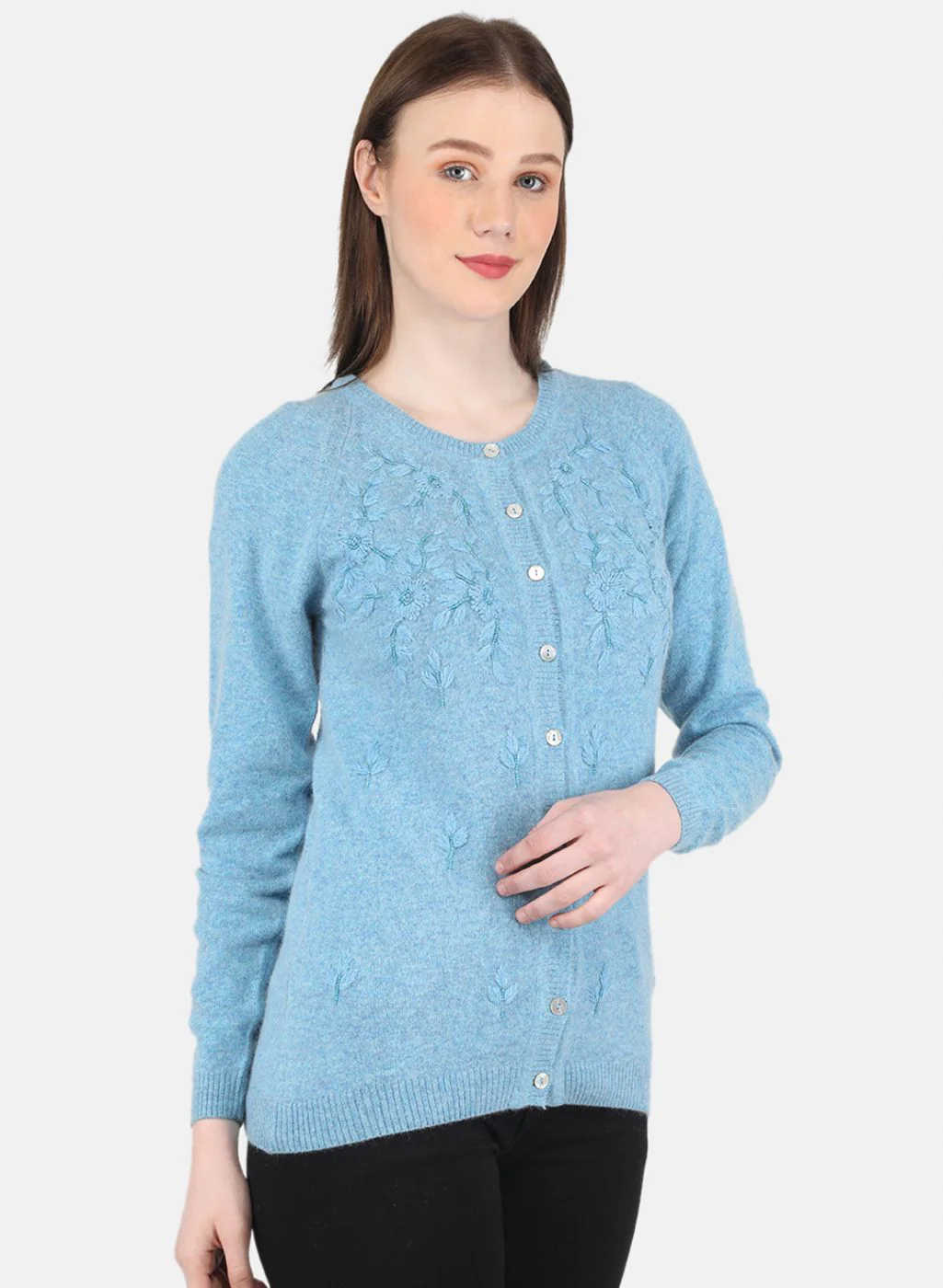Women Blue Self Design Cardigan - Image 6
