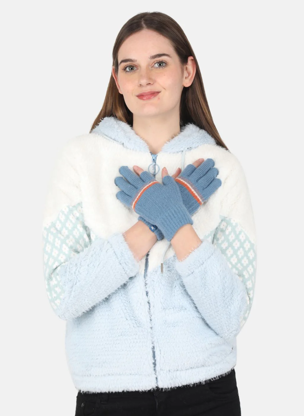 Women Blue Self Design Gloves - Image 2