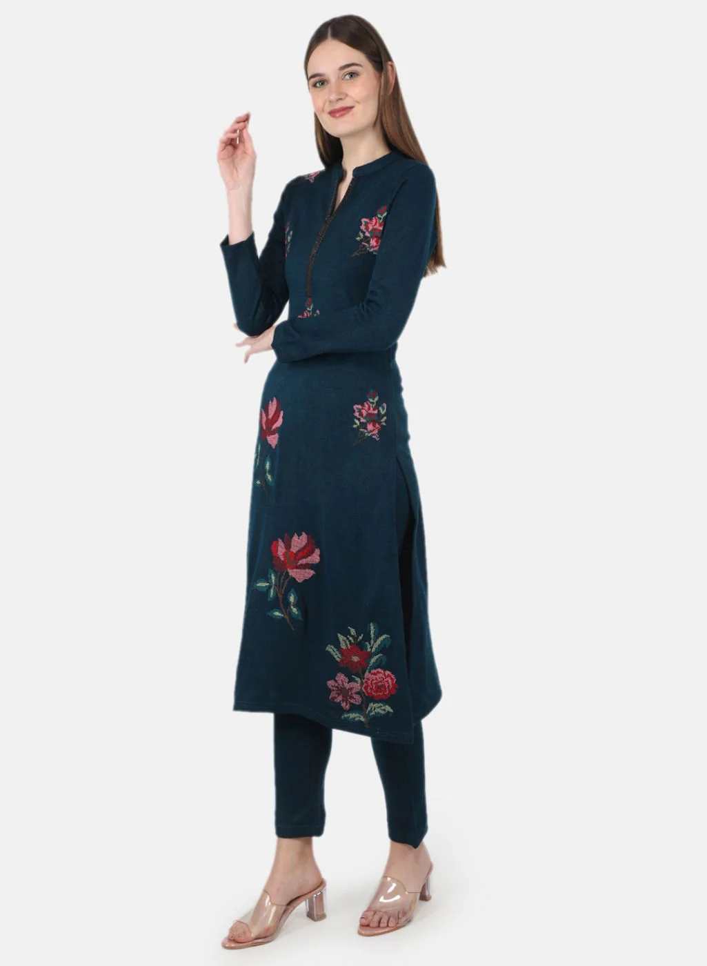 Women Blue Self Design Kurti+Lower Set - Image 2