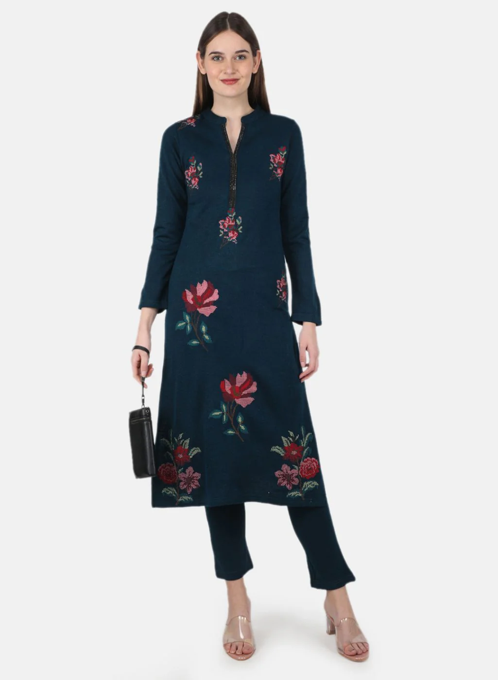Women Blue Self Design Kurti+Lower Set - Image 4