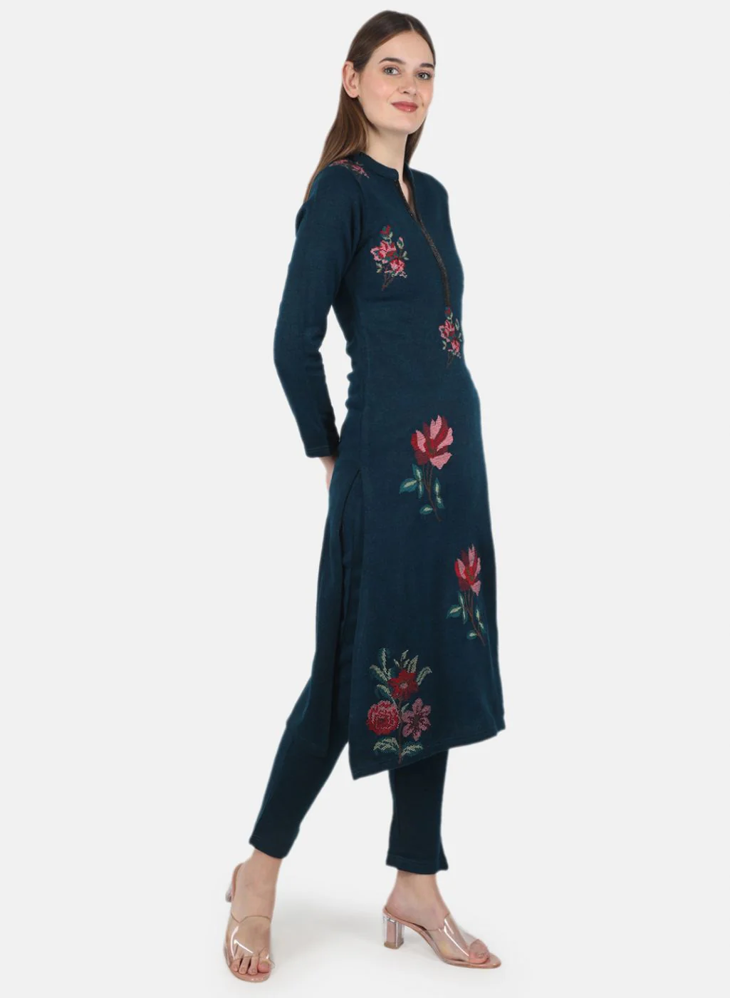 Women Blue Self Design Kurti+Lower Set - Image 7