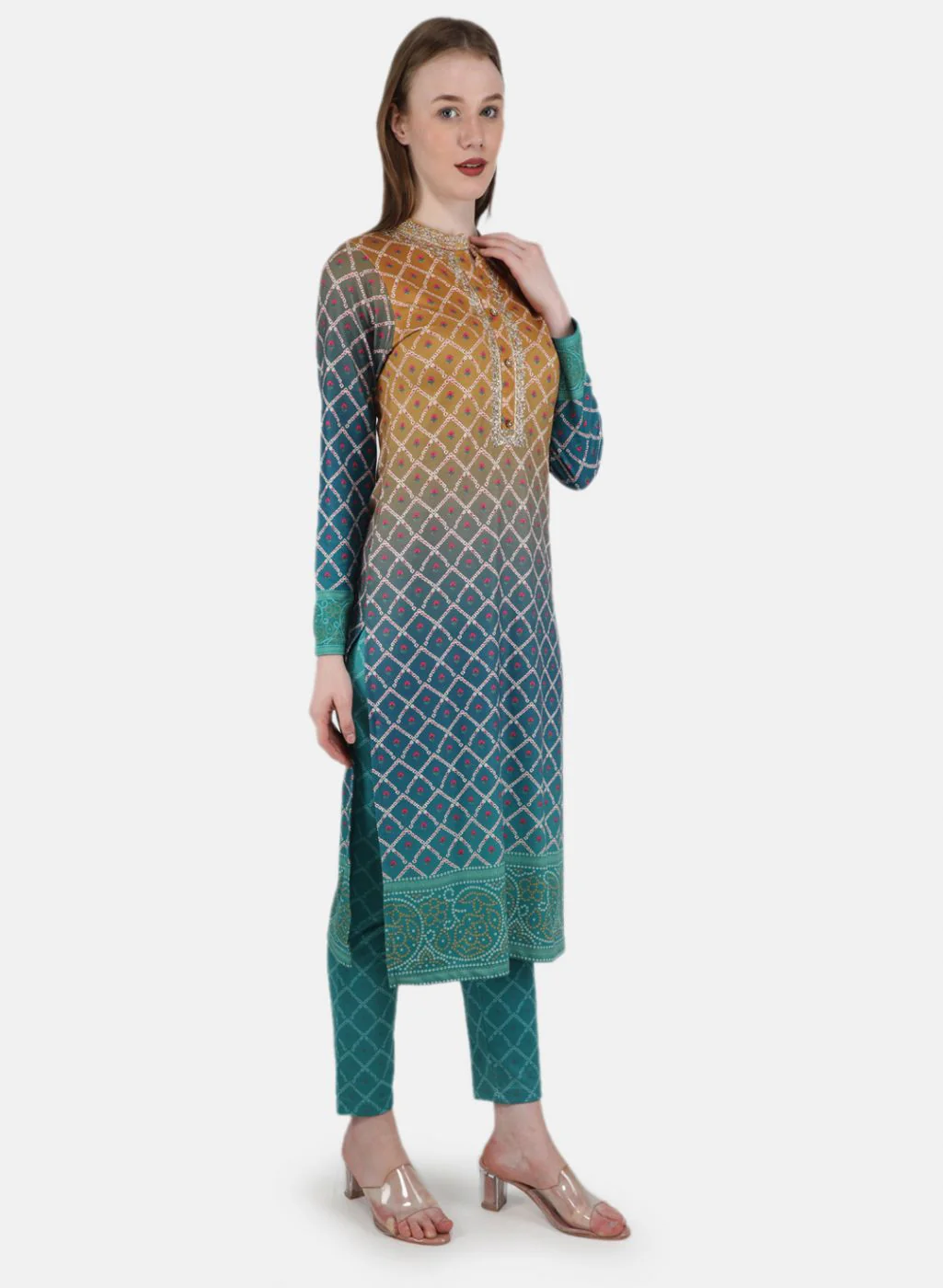 Women Blue Self Design Kurti+Lower Set - Image 4