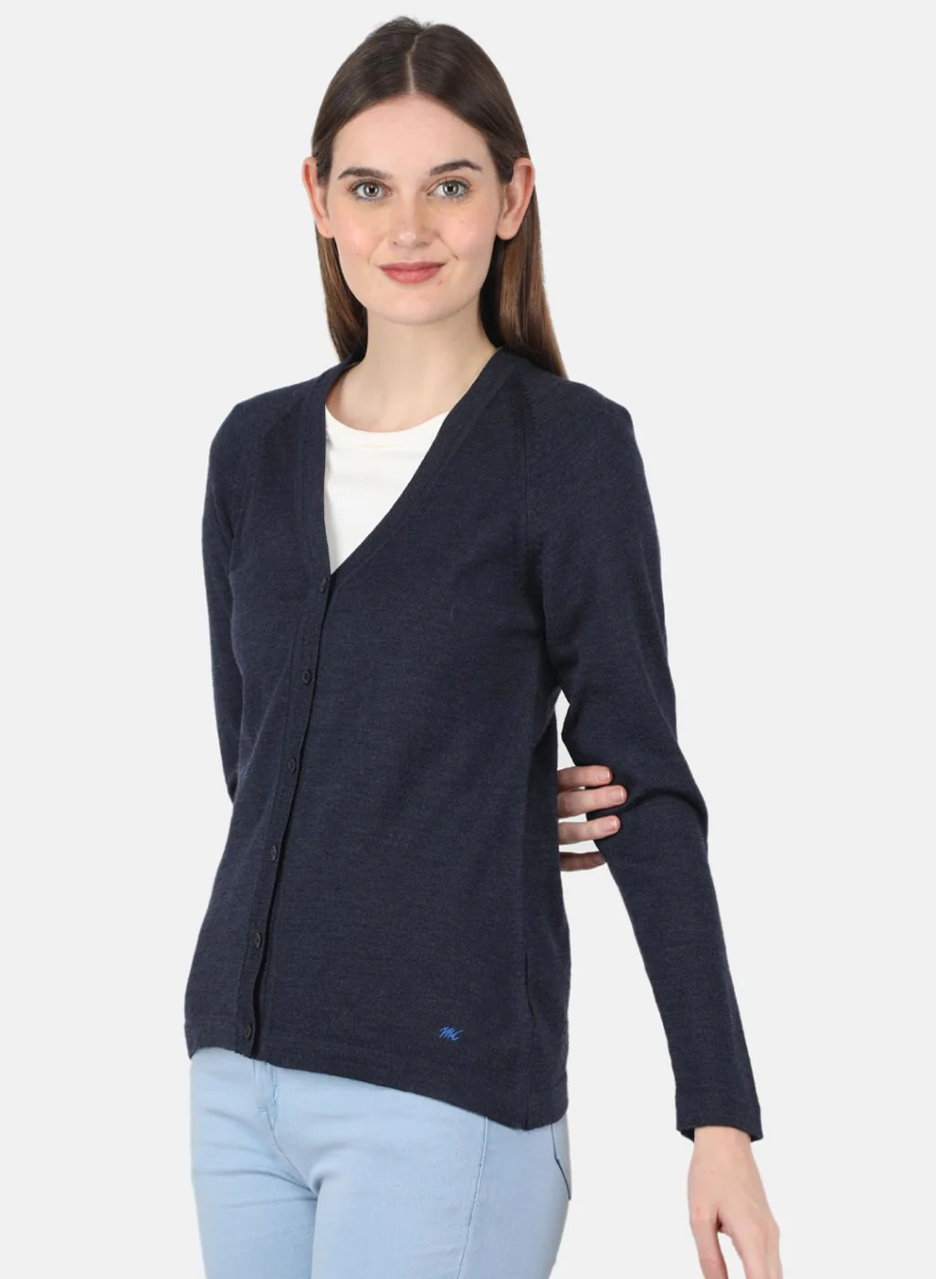 Women Blue Solid Cardigan - Image 2