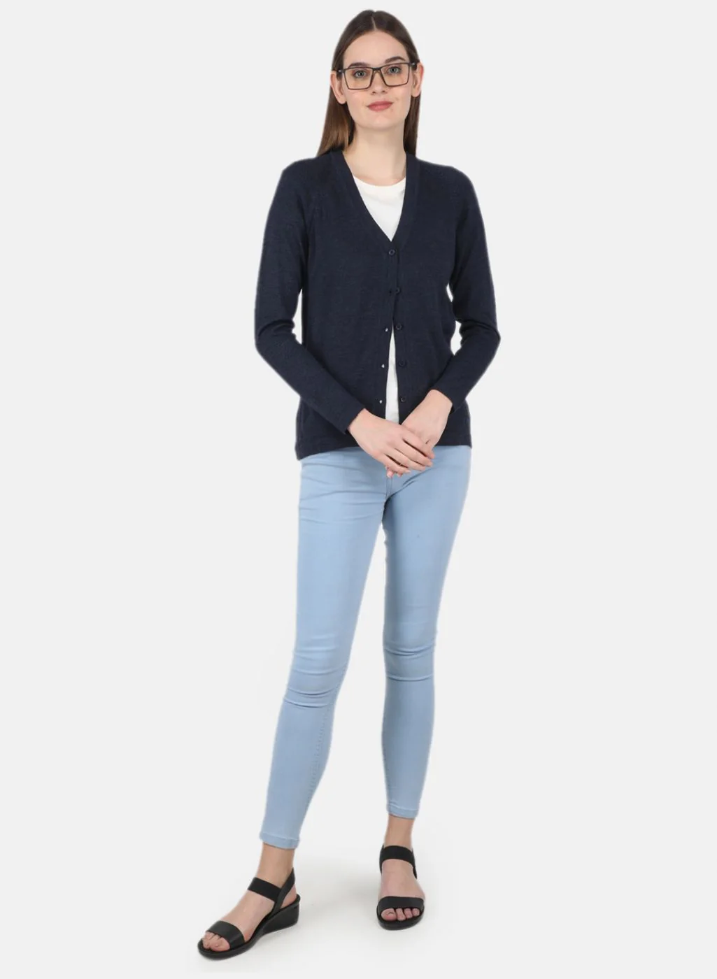 Women Blue Solid Cardigan - Image 4